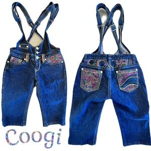 Vintage Coogi Denim Adjustable Straps Overall Shorts Embroidered Design Sz 5/6